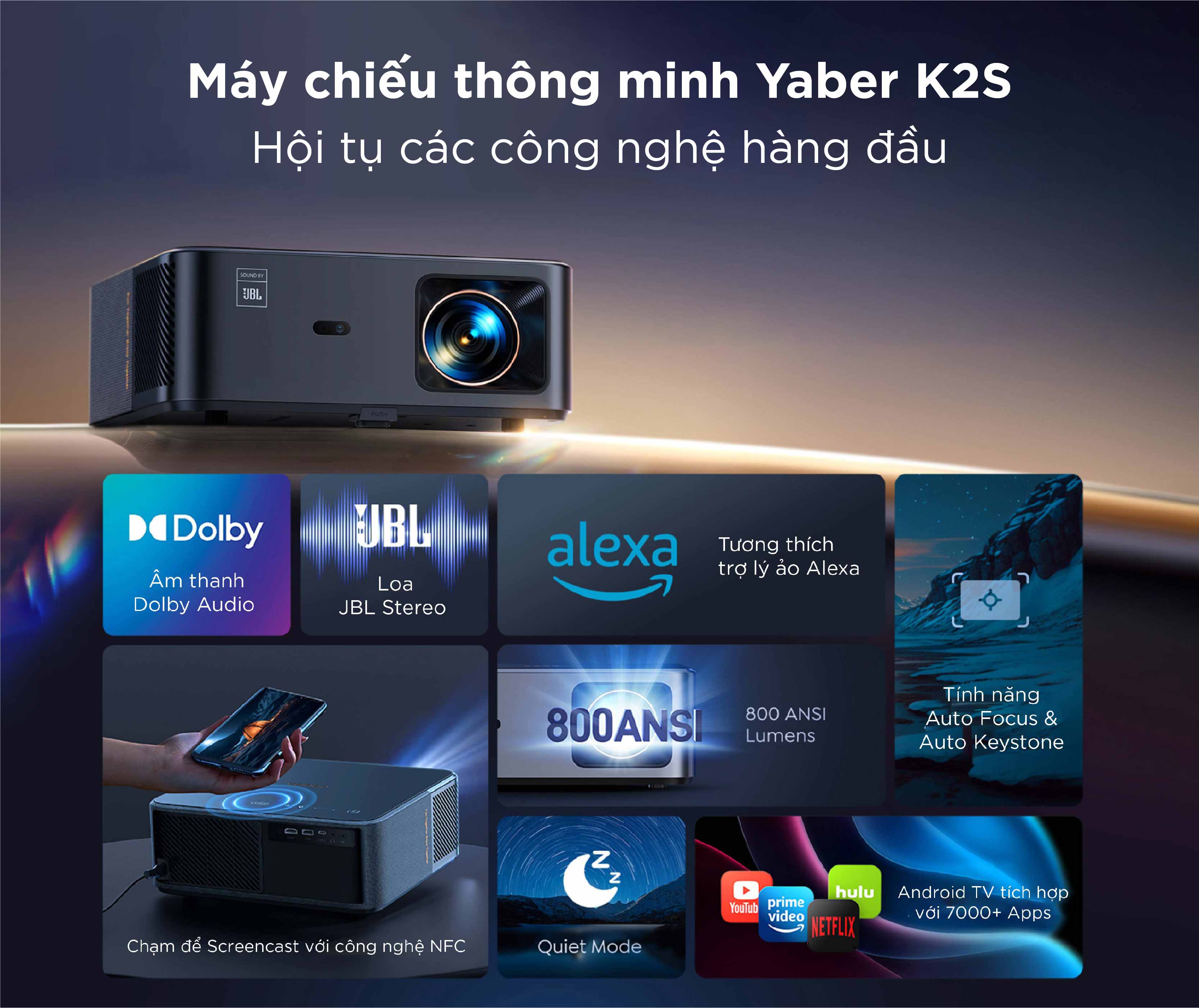 Máy chiếu thông minh Yaber K2s FullHD 1080p 4K độ sáng cao